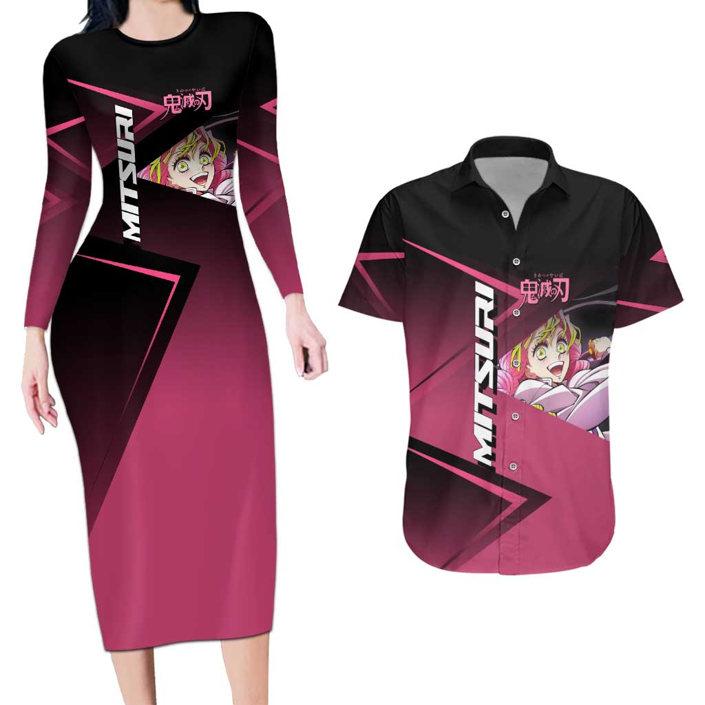 Mitsuri Kanroji Love Volley Couples Matching Long Sleeve Bodycon Dress and Hawaiian Shirt Sporty Anime Mashup Style