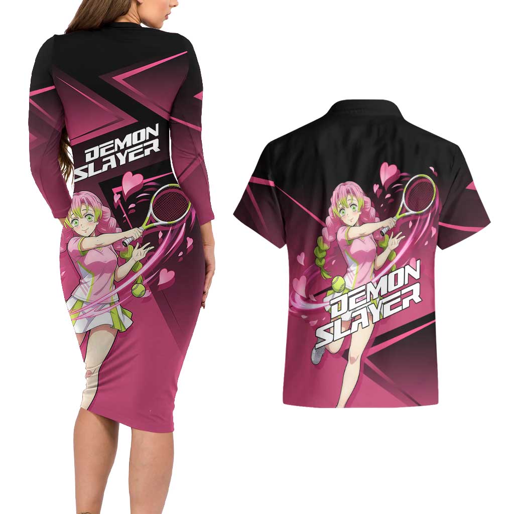 Mitsuri Kanroji Love Volley Couples Matching Long Sleeve Bodycon Dress and Hawaiian Shirt Sporty Anime Mashup Style