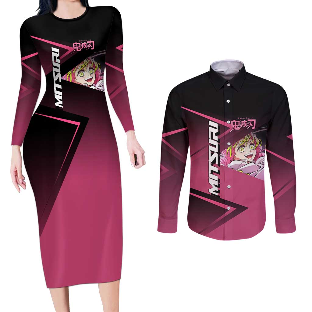 Mitsuri Kanroji Love Volley Couples Matching Long Sleeve Bodycon Dress and Long Sleeve Button Shirt Sporty Anime Mashup Style