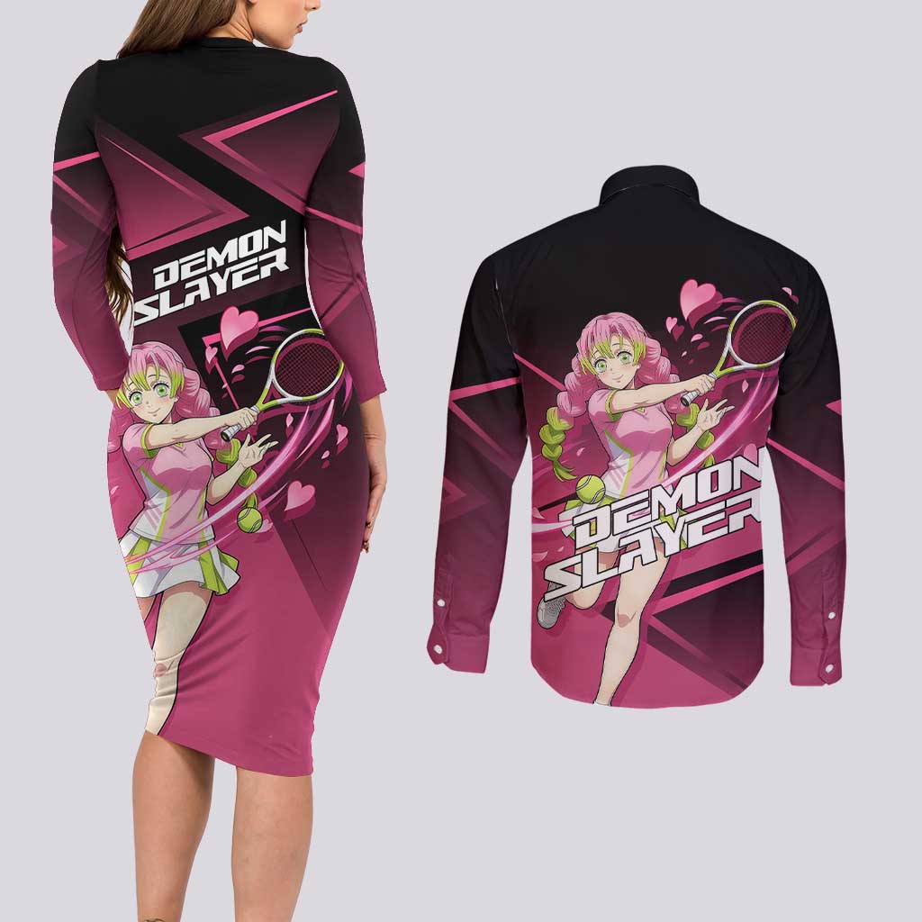 Mitsuri Kanroji Love Volley Couples Matching Long Sleeve Bodycon Dress and Long Sleeve Button Shirt Sporty Anime Mashup Style