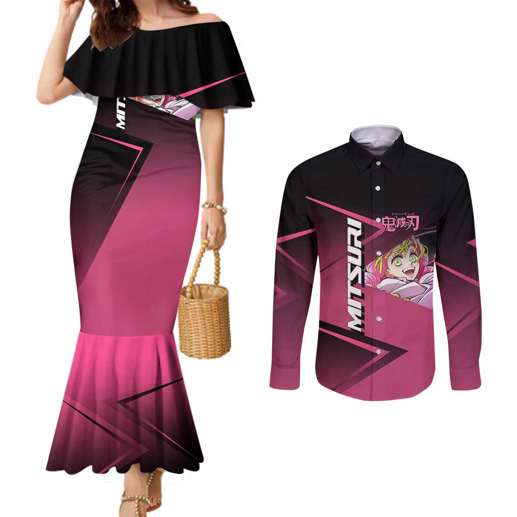 Mitsuri Kanroji Love Volley Couples Matching Mermaid Dress and Long Sleeve Button Shirt Sporty Anime Mashup Style