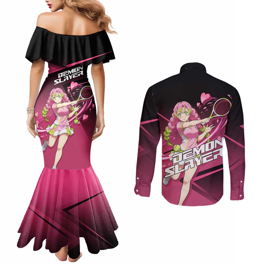 Mitsuri Kanroji Love Volley Couples Matching Mermaid Dress and Long Sleeve Button Shirt Sporty Anime Mashup Style