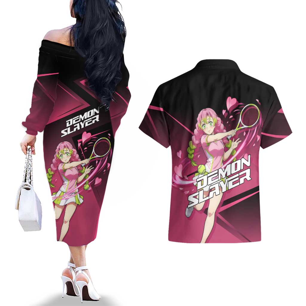 Mitsuri Kanroji Love Volley Couples Matching Off The Shoulder Long Sleeve Dress and Hawaiian Shirt Sporty Anime Mashup Style