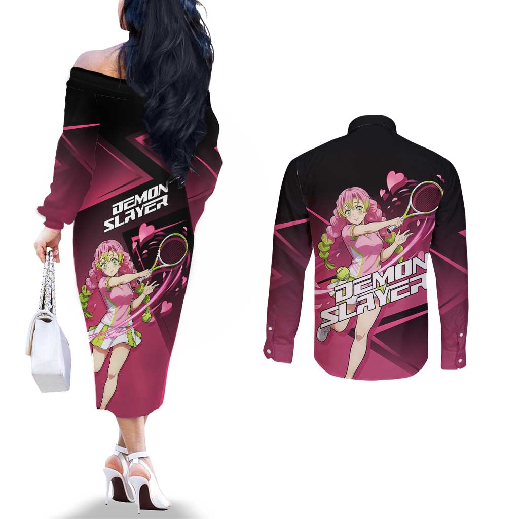 Mitsuri Kanroji Love Volley Couples Matching Off The Shoulder Long Sleeve Dress and Long Sleeve Button Shirt Sporty Anime Mashup Style