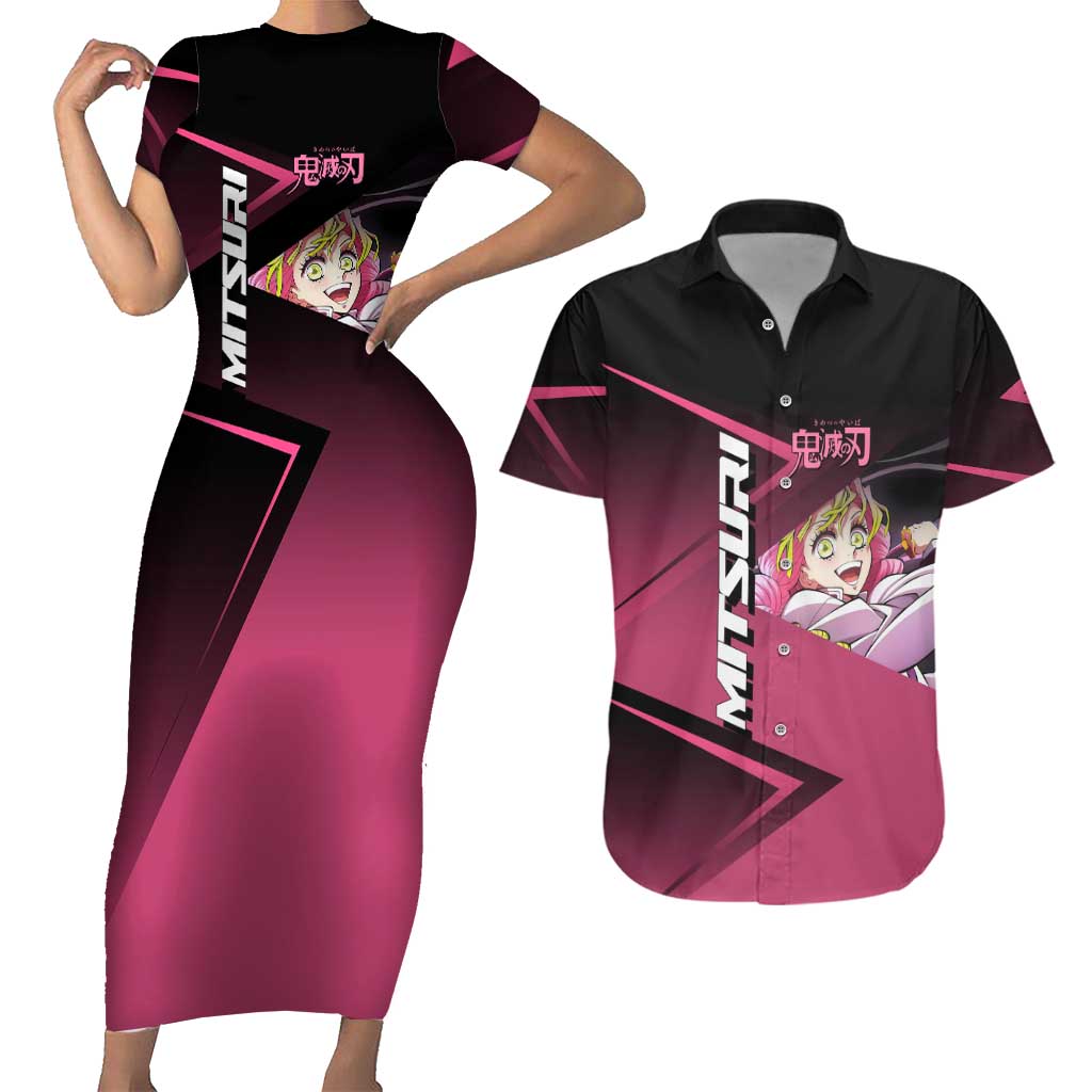 Mitsuri Kanroji Love Volley Couples Matching Short Sleeve Bodycon Dress and Hawaiian Shirt Sporty Anime Mashup Style