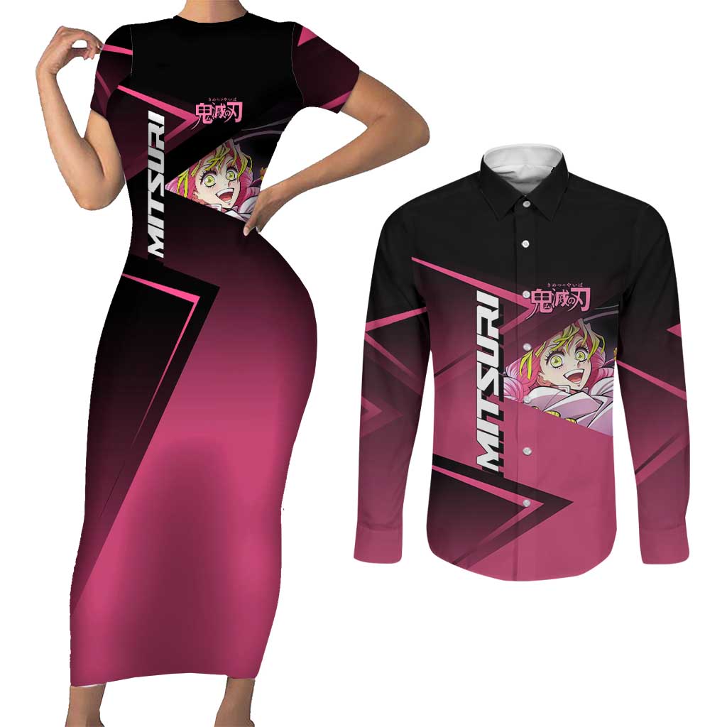 Mitsuri Kanroji Love Volley Couples Matching Short Sleeve Bodycon Dress and Long Sleeve Button Shirt Sporty Anime Mashup Style