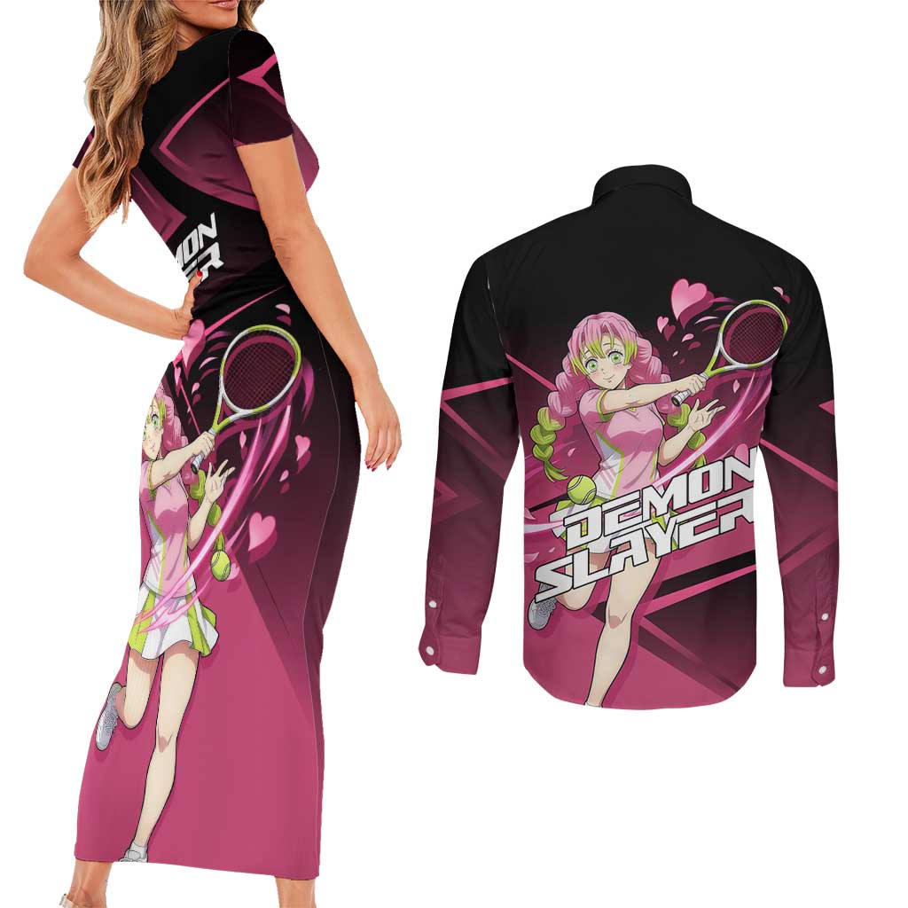 Mitsuri Kanroji Love Volley Couples Matching Short Sleeve Bodycon Dress and Long Sleeve Button Shirt Sporty Anime Mashup Style
