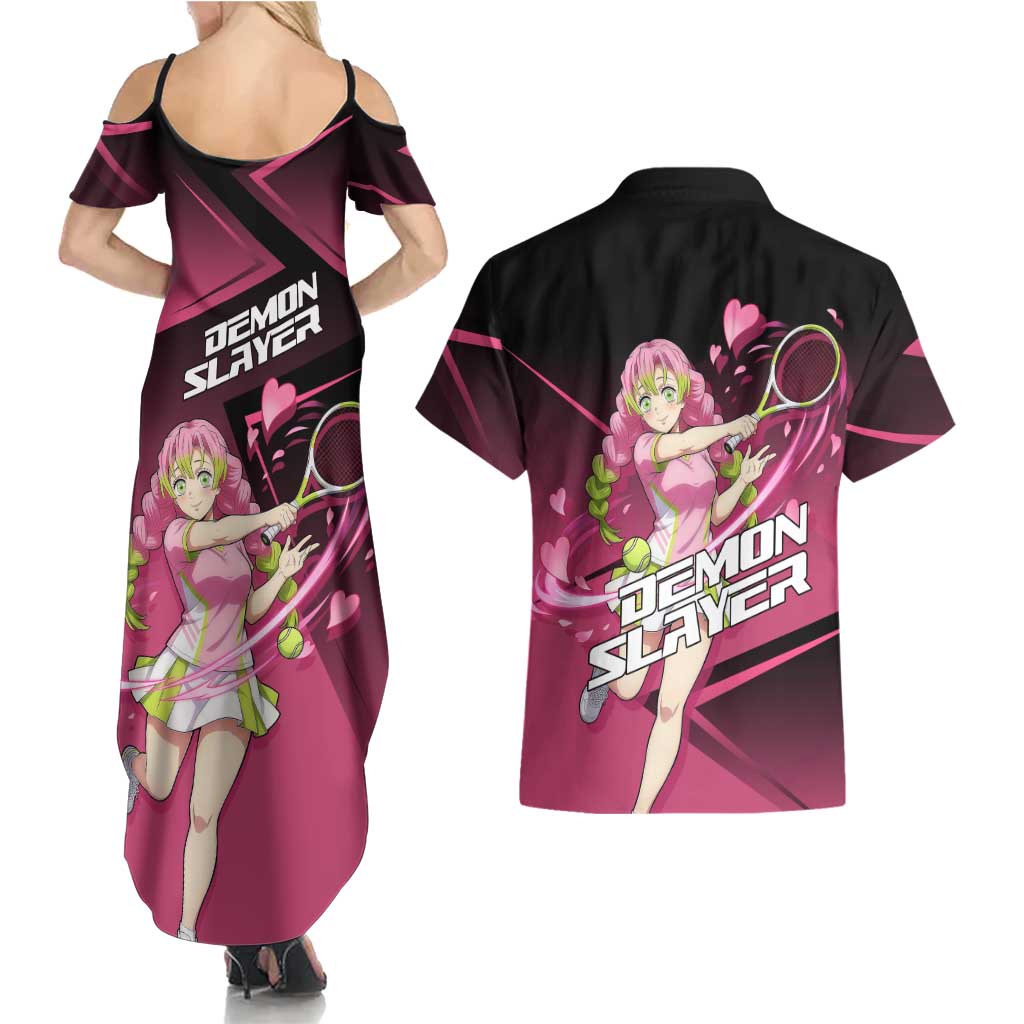 Mitsuri Kanroji Love Volley Couples Matching Summer Maxi Dress and Hawaiian Shirt Sporty Anime Mashup Style