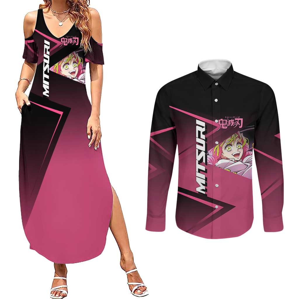 Mitsuri Kanroji Love Volley Couples Matching Summer Maxi Dress and Long Sleeve Button Shirt Sporty Anime Mashup Style