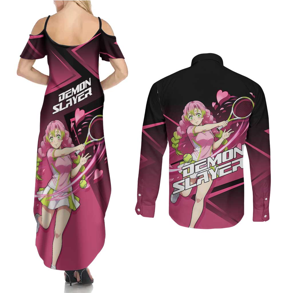 Mitsuri Kanroji Love Volley Couples Matching Summer Maxi Dress and Long Sleeve Button Shirt Sporty Anime Mashup Style