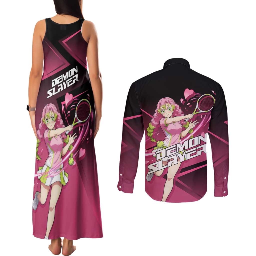 Mitsuri Kanroji Love Volley Couples Matching Tank Maxi Dress and Long Sleeve Button Shirt Sporty Anime Mashup Style