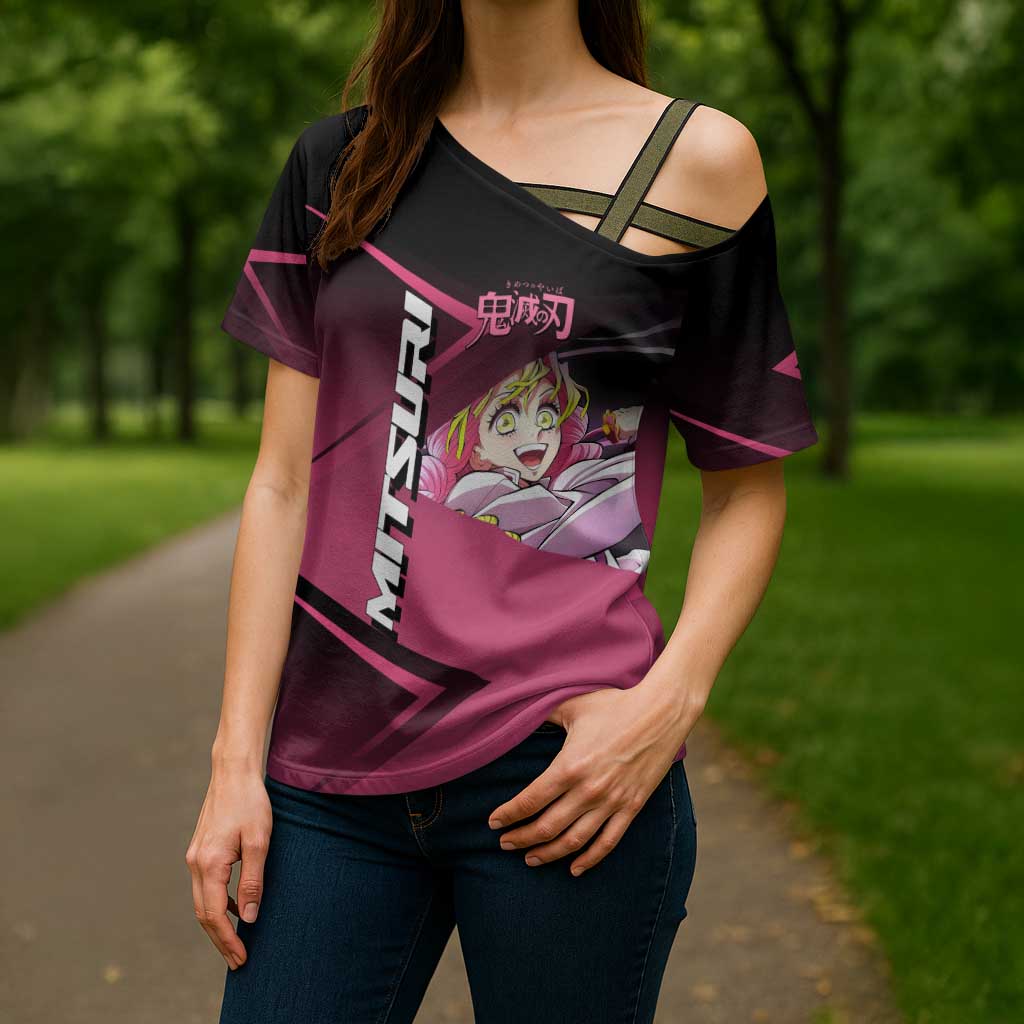 Mitsuri Kanroji Love Volley Cross Shoulder Shirt Sporty Anime Mashup Style