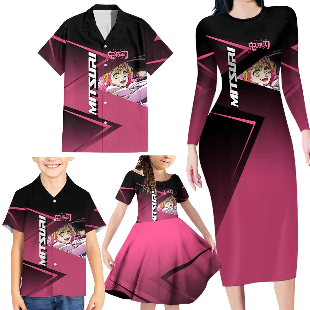 Mitsuri Kanroji Love Volley Family Matching Long Sleeve Bodycon Dress and Hawaiian Shirt Sporty Anime Mashup Style