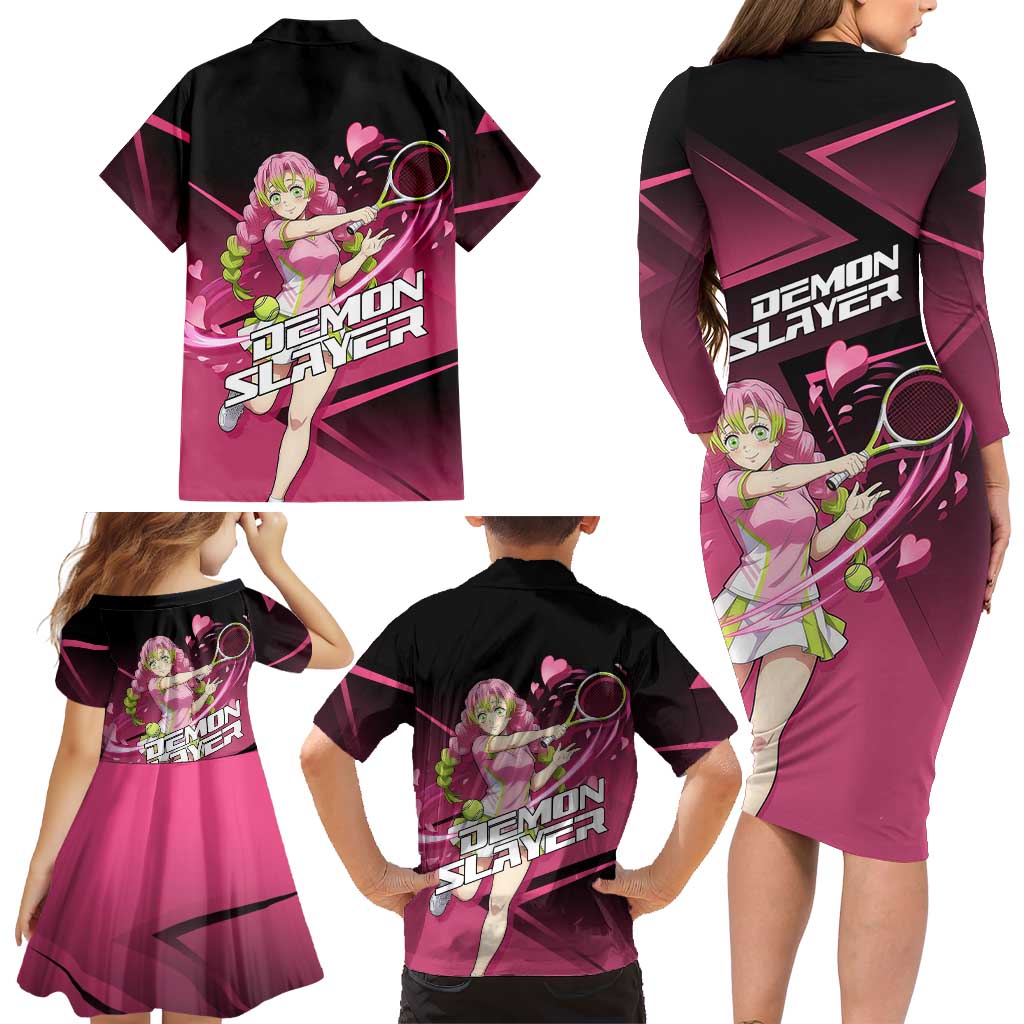Mitsuri Kanroji Love Volley Family Matching Long Sleeve Bodycon Dress and Hawaiian Shirt Sporty Anime Mashup Style