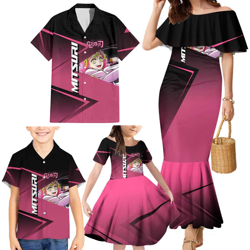 Mitsuri Kanroji Love Volley Family Matching Mermaid Dress and Hawaiian Shirt Sporty Anime Mashup Style
