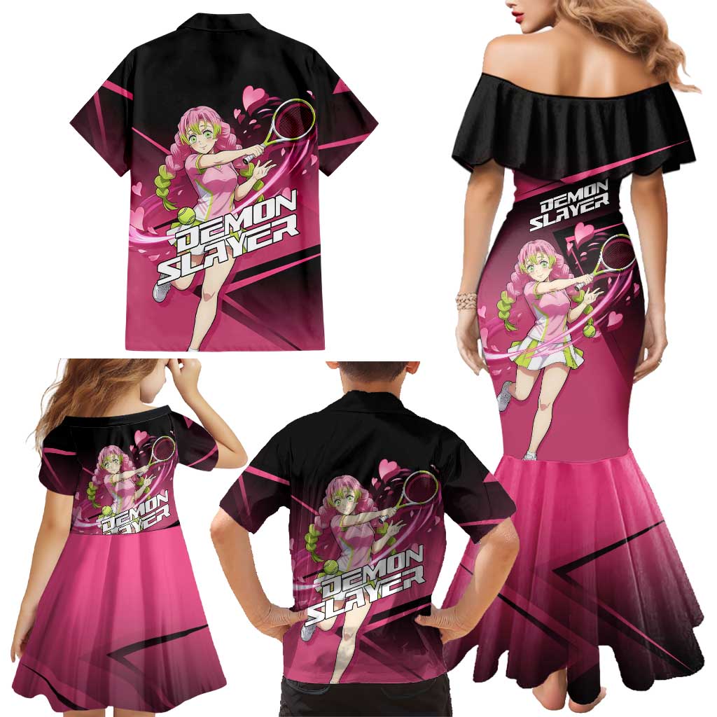 Mitsuri Kanroji Love Volley Family Matching Mermaid Dress and Hawaiian Shirt Sporty Anime Mashup Style