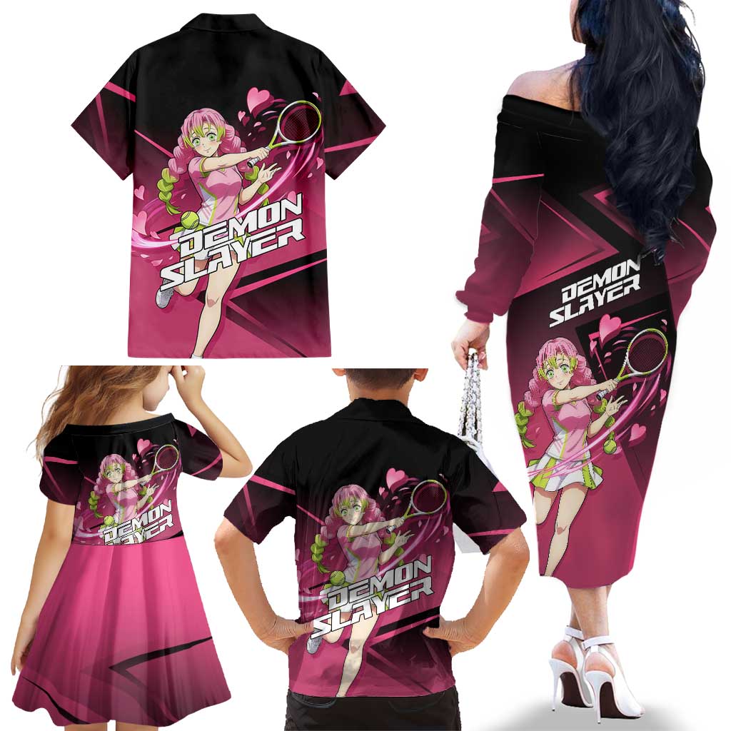 Mitsuri Kanroji Love Volley Family Matching Off The Shoulder Long Sleeve Dress and Hawaiian Shirt Sporty Anime Mashup Style