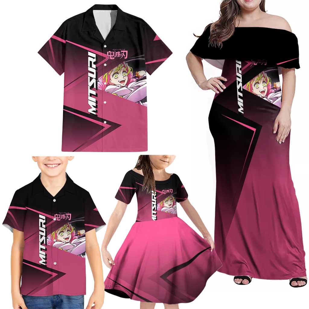 Mitsuri Kanroji Love Volley Family Matching Off Shoulder Maxi Dress and Hawaiian Shirt Sporty Anime Mashup Style