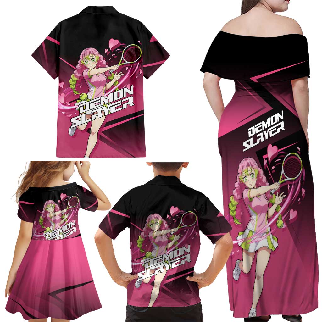Mitsuri Kanroji Love Volley Family Matching Off Shoulder Maxi Dress and Hawaiian Shirt Sporty Anime Mashup Style