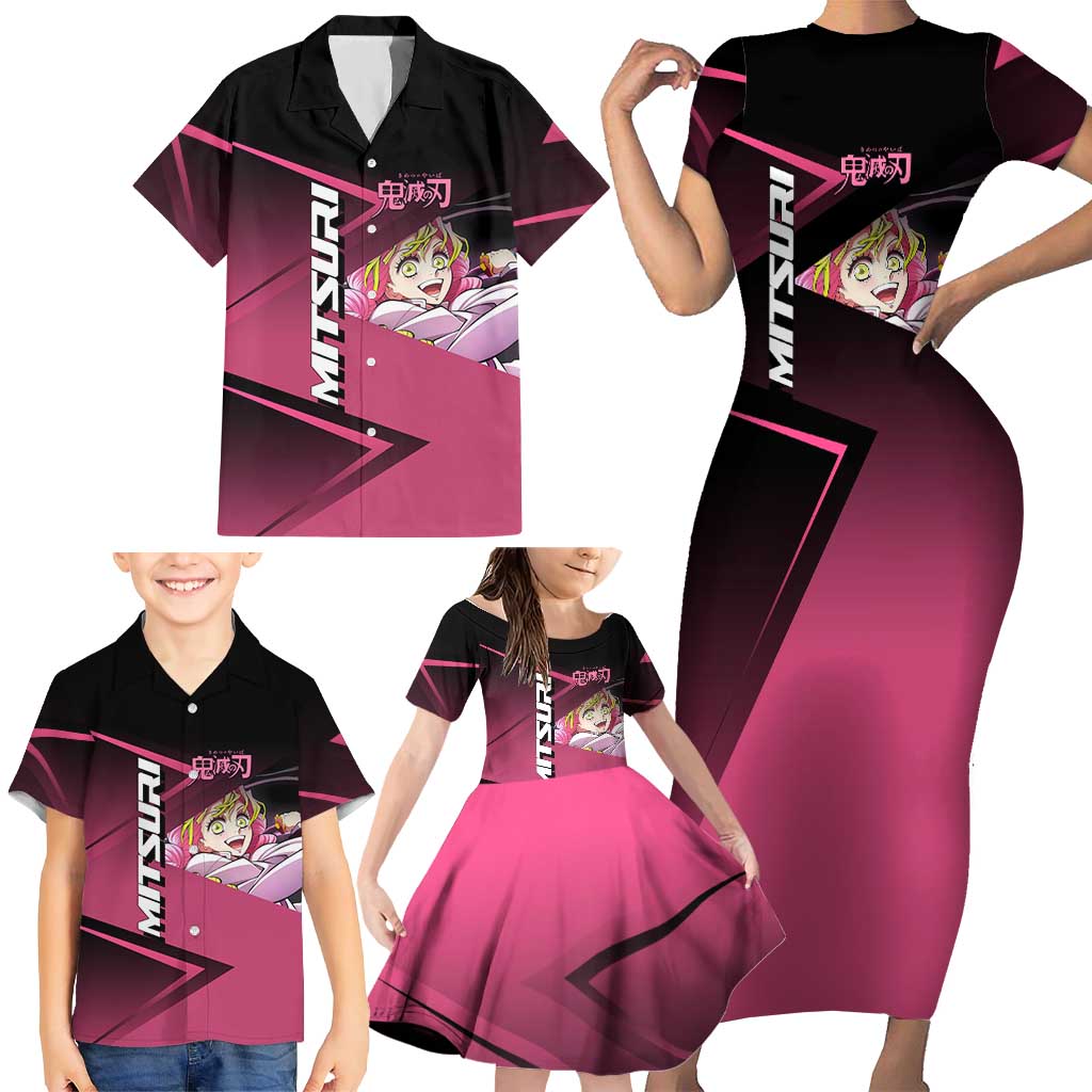 Mitsuri Kanroji Love Volley Family Matching Short Sleeve Bodycon Dress and Hawaiian Shirt Sporty Anime Mashup Style