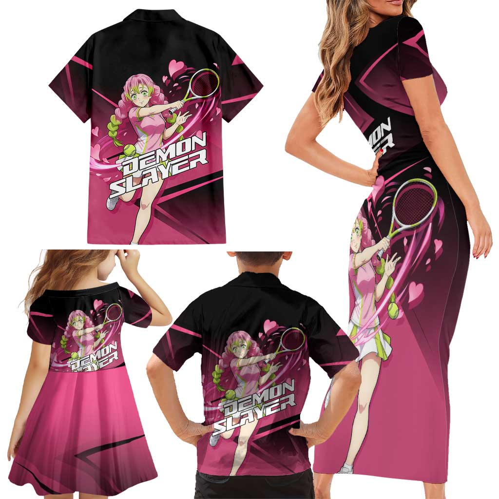 Mitsuri Kanroji Love Volley Family Matching Short Sleeve Bodycon Dress and Hawaiian Shirt Sporty Anime Mashup Style