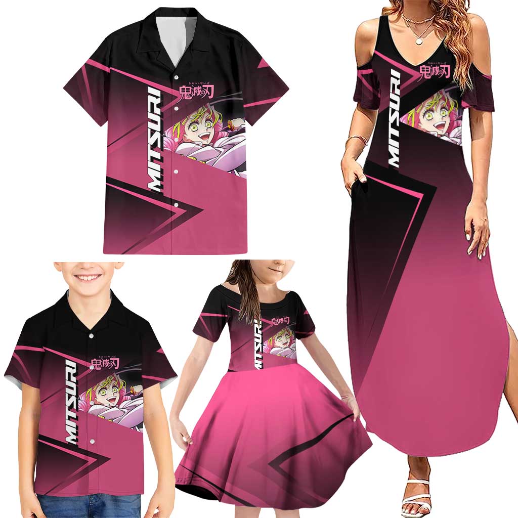 Mitsuri Kanroji Love Volley Family Matching Summer Maxi Dress and Hawaiian Shirt Sporty Anime Mashup Style