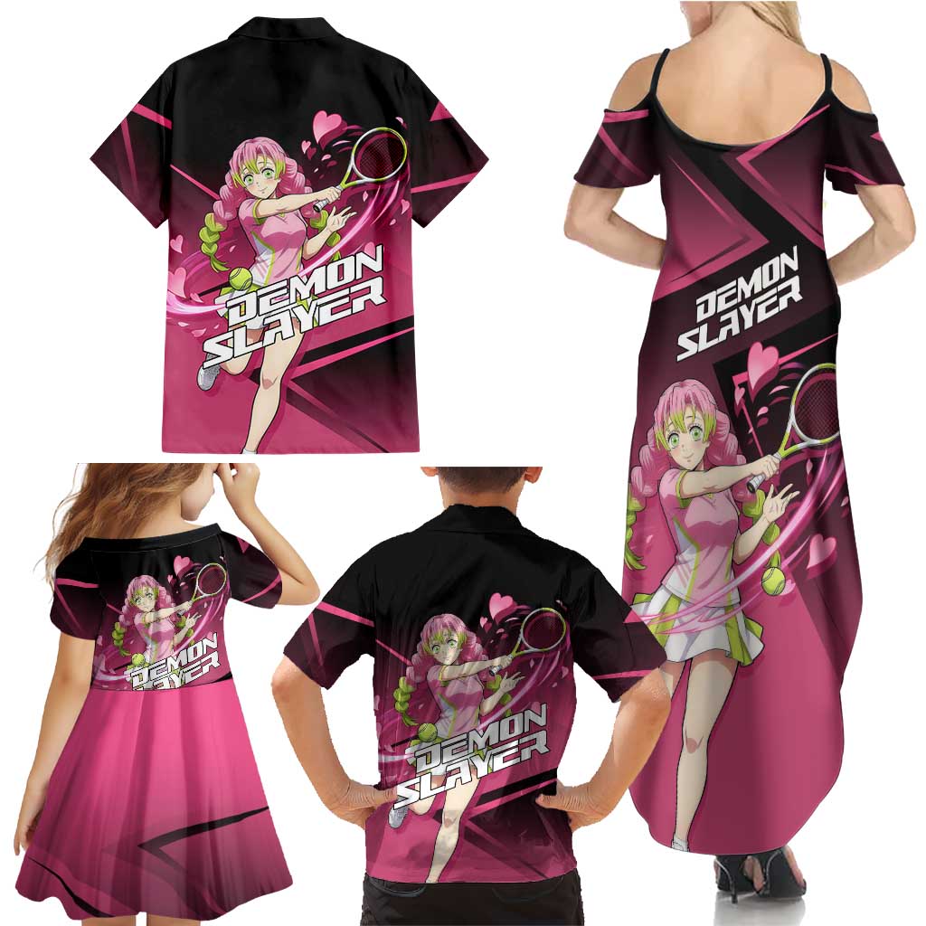 Mitsuri Kanroji Love Volley Family Matching Summer Maxi Dress and Hawaiian Shirt Sporty Anime Mashup Style