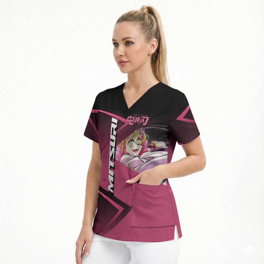 Mitsuri Kanroji Love Volley Scrub Top Sporty Anime Mashup Style