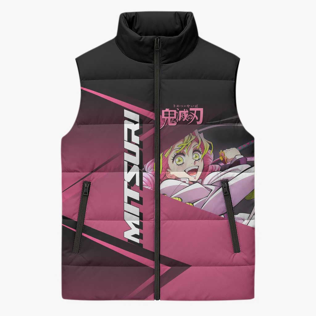 Mitsuri Kanroji Love Volley Sleeveless Puffer Jacket Sporty Anime Mashup Style