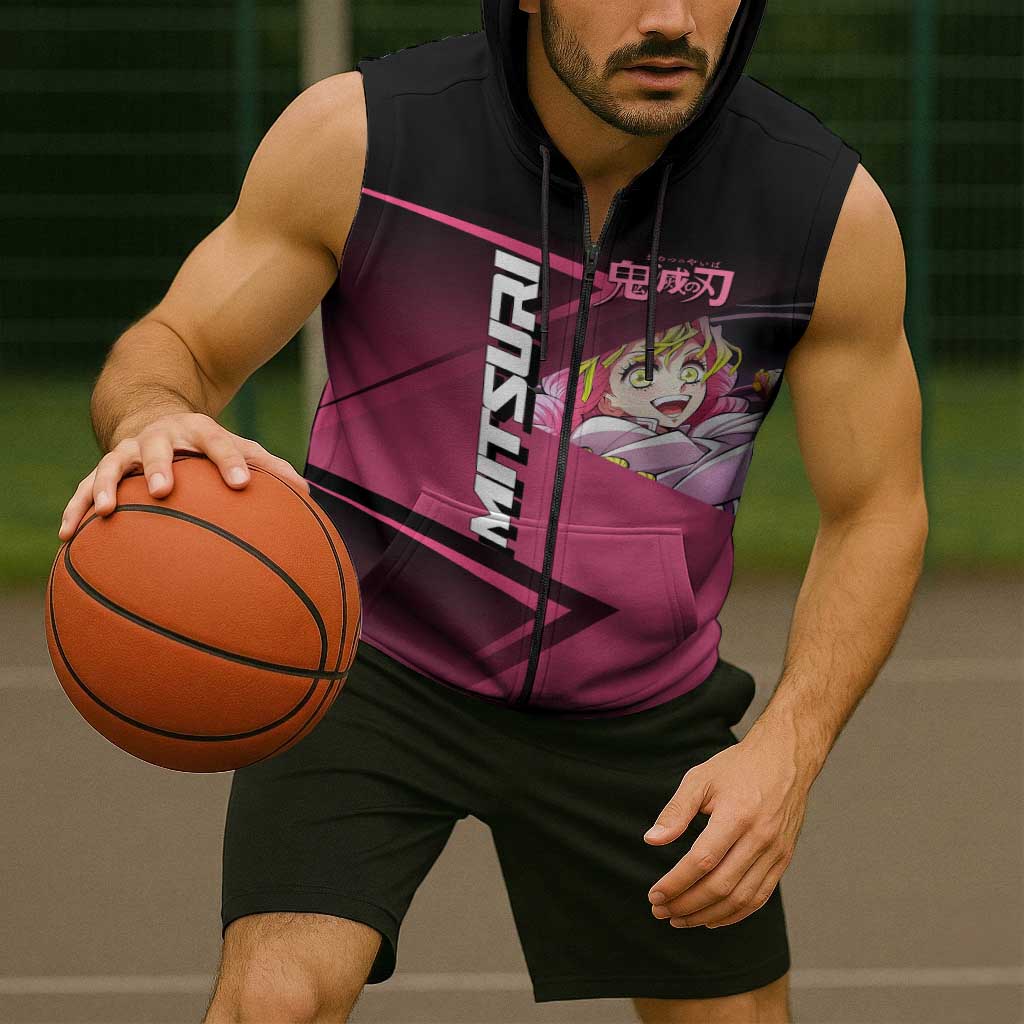 Mitsuri Kanroji Love Volley Sleeveless Zip Hoodie Sporty Anime Mashup Style