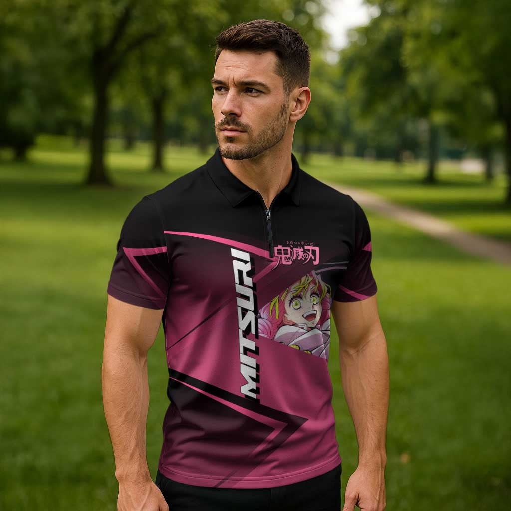 Mitsuri Kanroji Love Volley Zipper Polo Shirt Sporty Anime Mashup Style