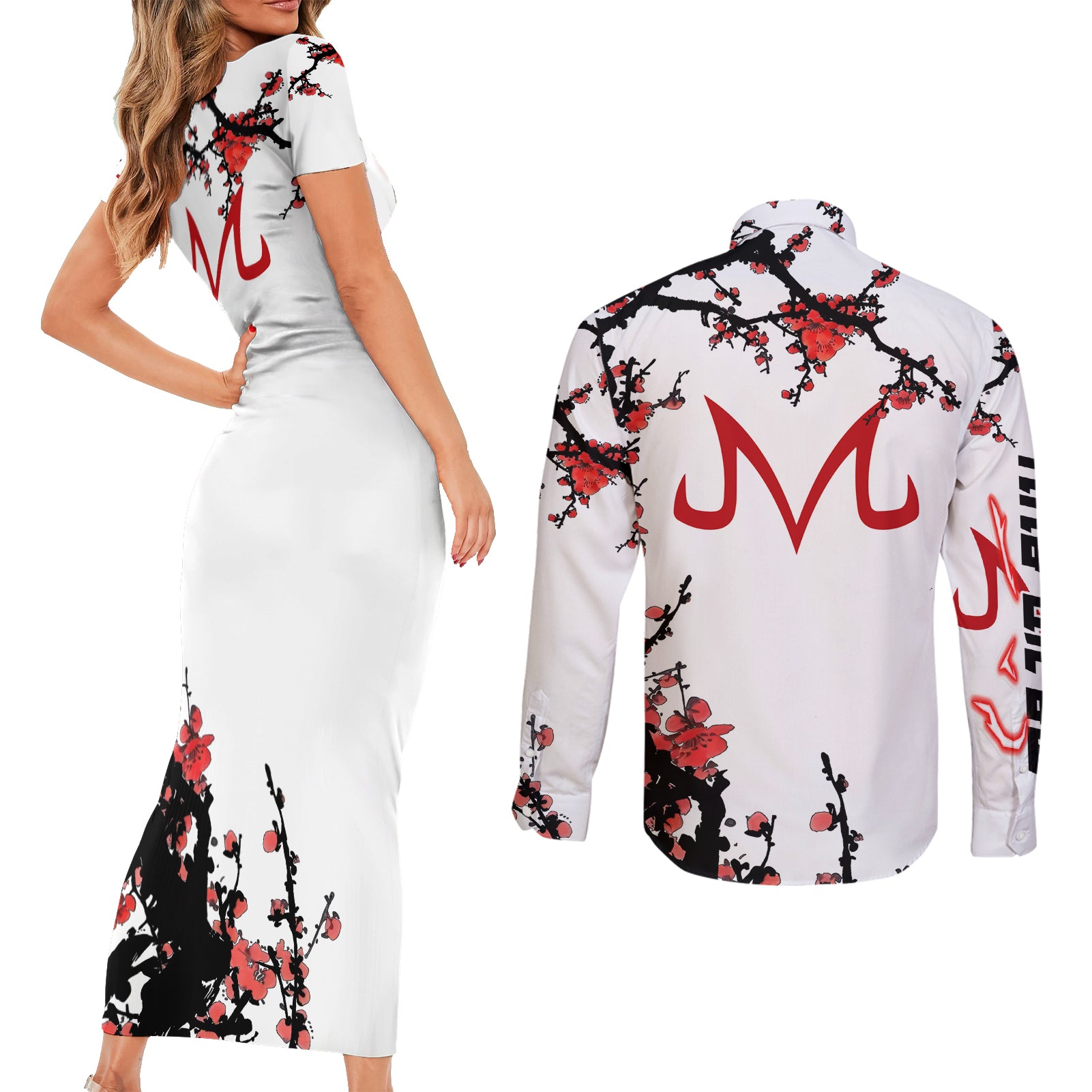 Majin Buu - Japan Style Anime Couples Matching Short Sleeve Bodycon Dress and Long Sleeve Button Shirt