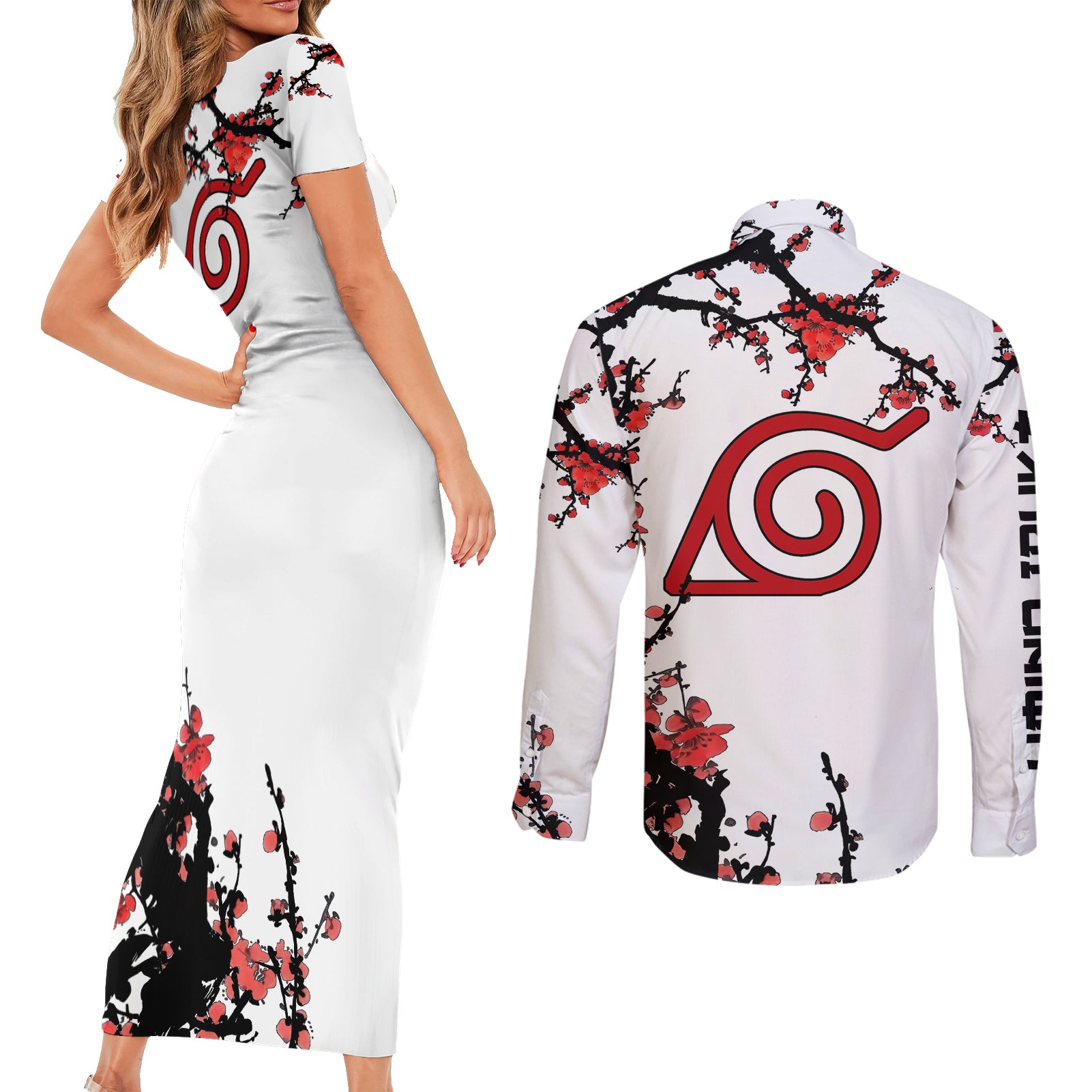 Umino Iruka - Japan Style Anime Couples Matching Short Sleeve Bodycon Dress and Long Sleeve Button Shirt