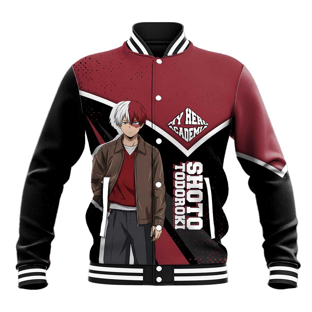 Shoto Todoroki My Hero Academia Baseball Jacket Anime Grunge Splatter Graphic Style