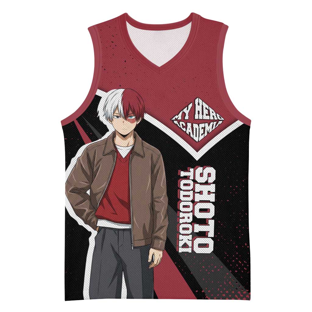 Shoto Todoroki My Hero Academia Basketball Jersey Anime Grunge Splatter Graphic Style