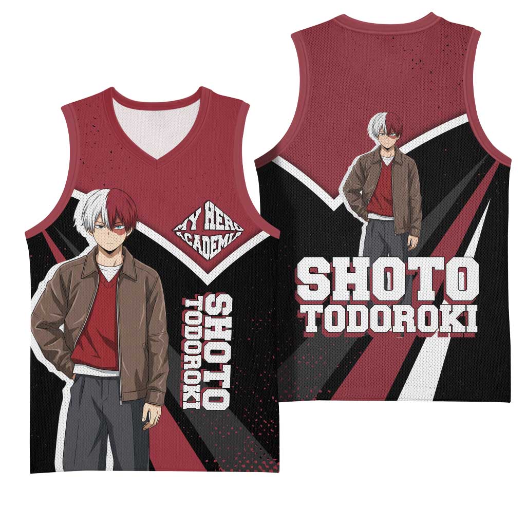Shoto Todoroki My Hero Academia Basketball Jersey Anime Grunge Splatter Graphic Style