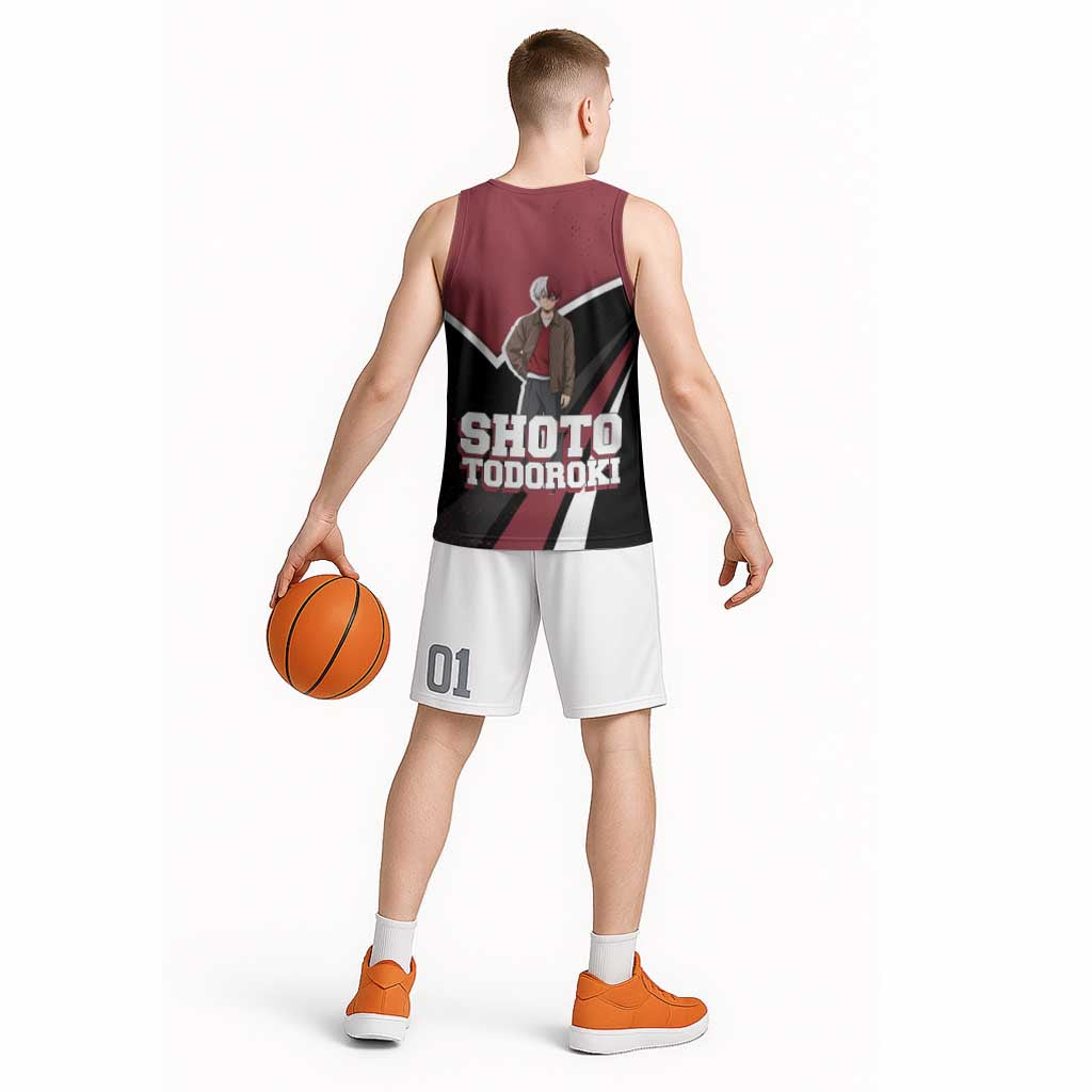 Shoto Todoroki My Hero Academia Basketball Jersey Anime Grunge Splatter Graphic Style