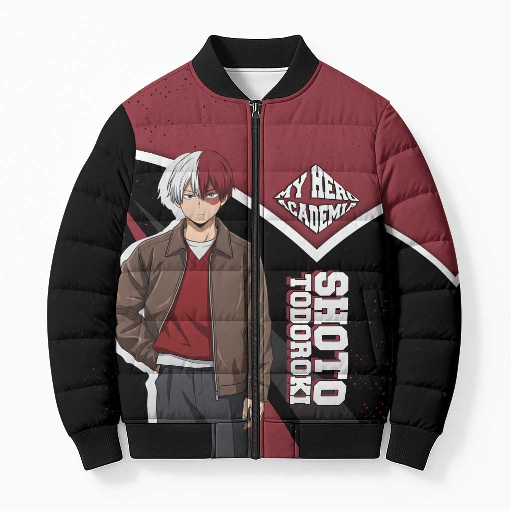Shoto Todoroki My Hero Academia Bomber Puffer Jacket Anime Grunge Splatter Graphic Style