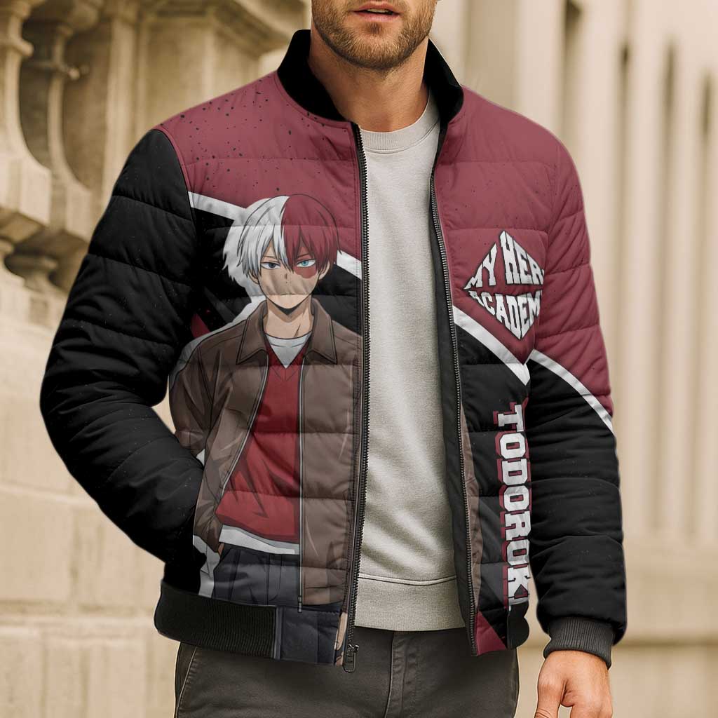 Shoto Todoroki My Hero Academia Bomber Puffer Jacket Anime Grunge Splatter Graphic Style