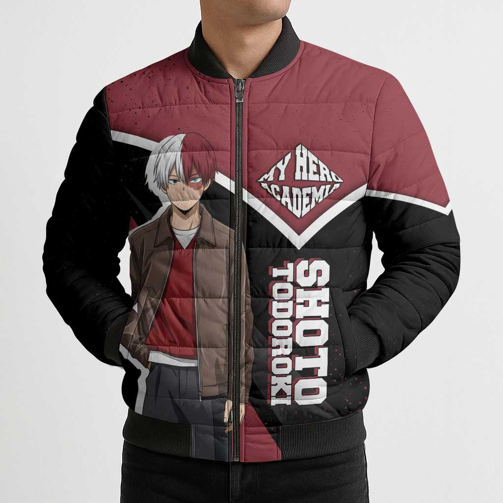 Shoto Todoroki My Hero Academia Bomber Puffer Jacket Anime Grunge Splatter Graphic Style