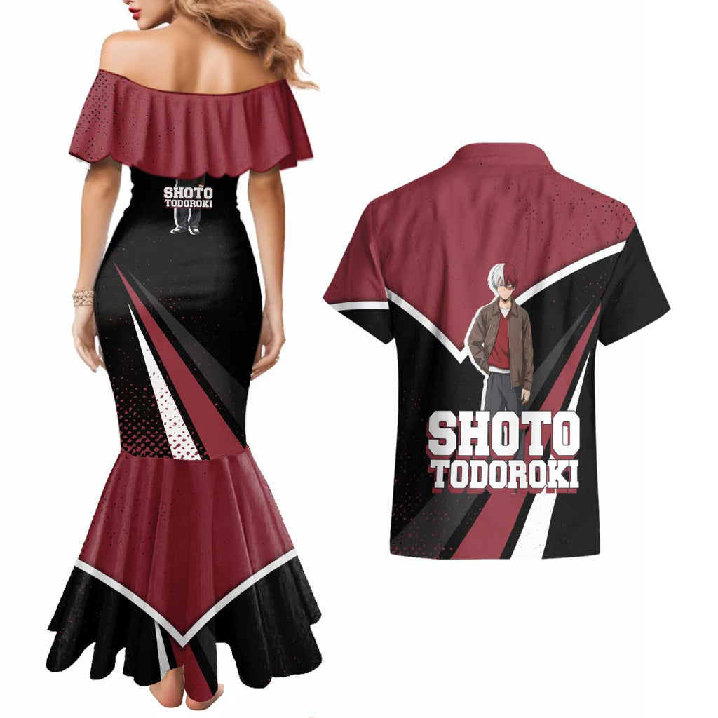 Shoto Todoroki My Hero Academia Couples Matching Mermaid Dress and Hawaiian Shirt Anime Grunge Splatter Graphic Style
