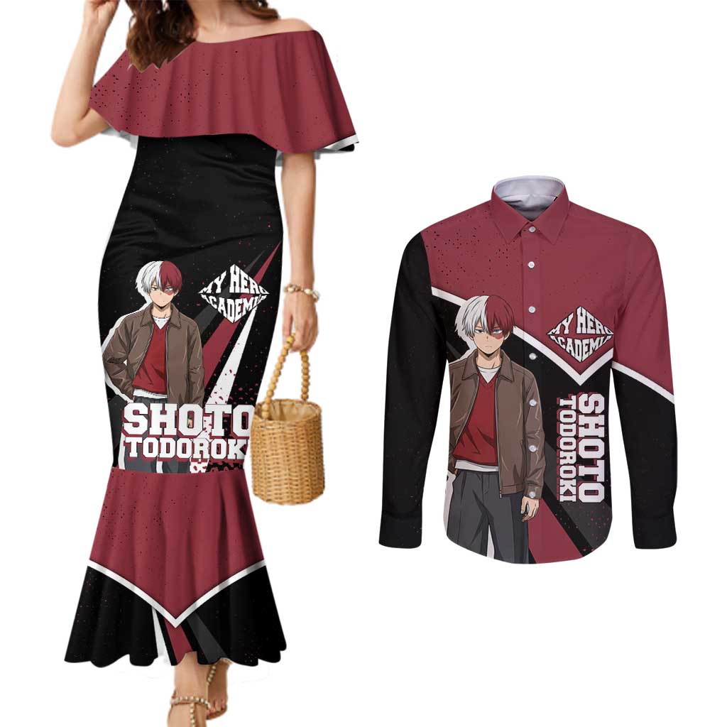 Shoto Todoroki My Hero Academia Couples Matching Mermaid Dress and Long Sleeve Button Shirt Anime Grunge Splatter Graphic Style