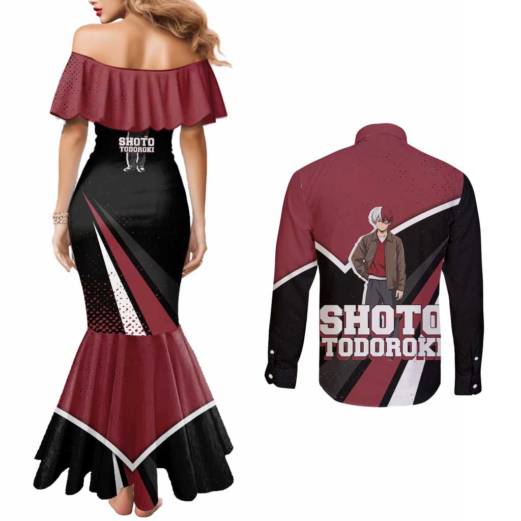Shoto Todoroki My Hero Academia Couples Matching Mermaid Dress and Long Sleeve Button Shirt Anime Grunge Splatter Graphic Style