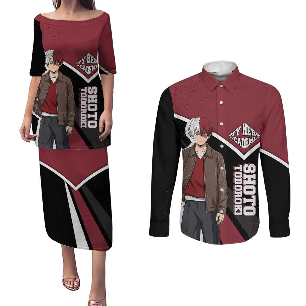 Shoto Todoroki My Hero Academia Couples Matching Puletasi and Long Sleeve Button Shirt Anime Grunge Splatter Graphic Style