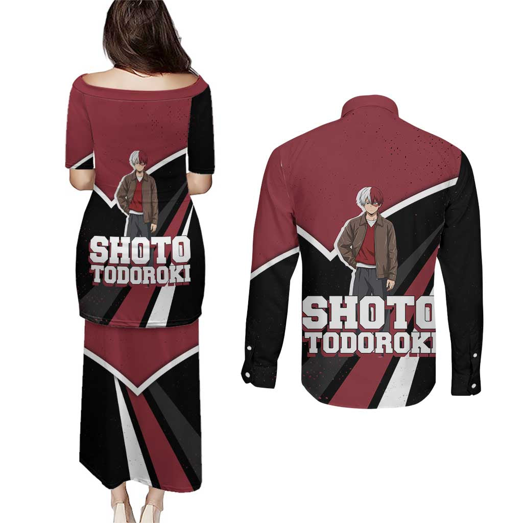 Shoto Todoroki My Hero Academia Couples Matching Puletasi and Long Sleeve Button Shirt Anime Grunge Splatter Graphic Style
