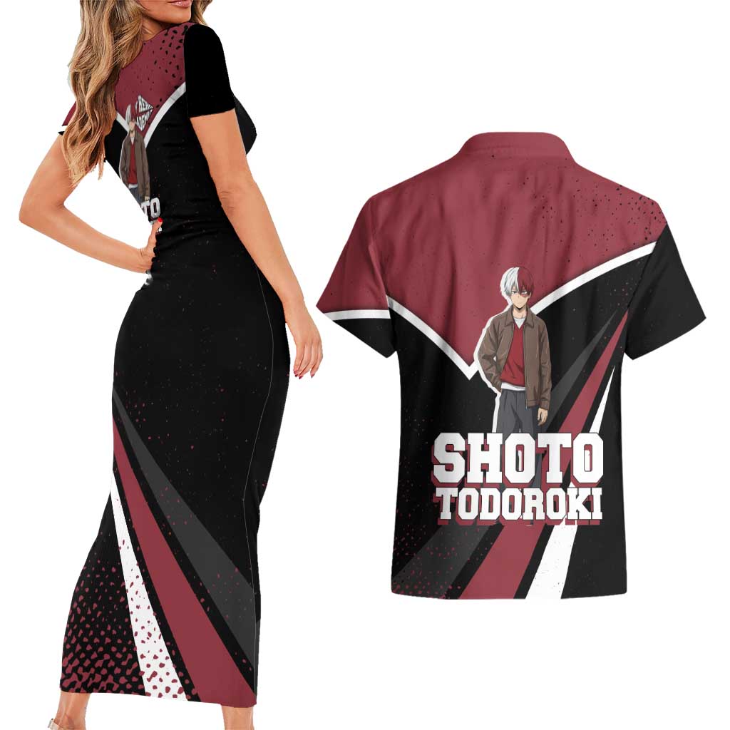 Shoto Todoroki My Hero Academia Couples Matching Short Sleeve Bodycon Dress and Hawaiian Shirt Anime Grunge Splatter Graphic Style
