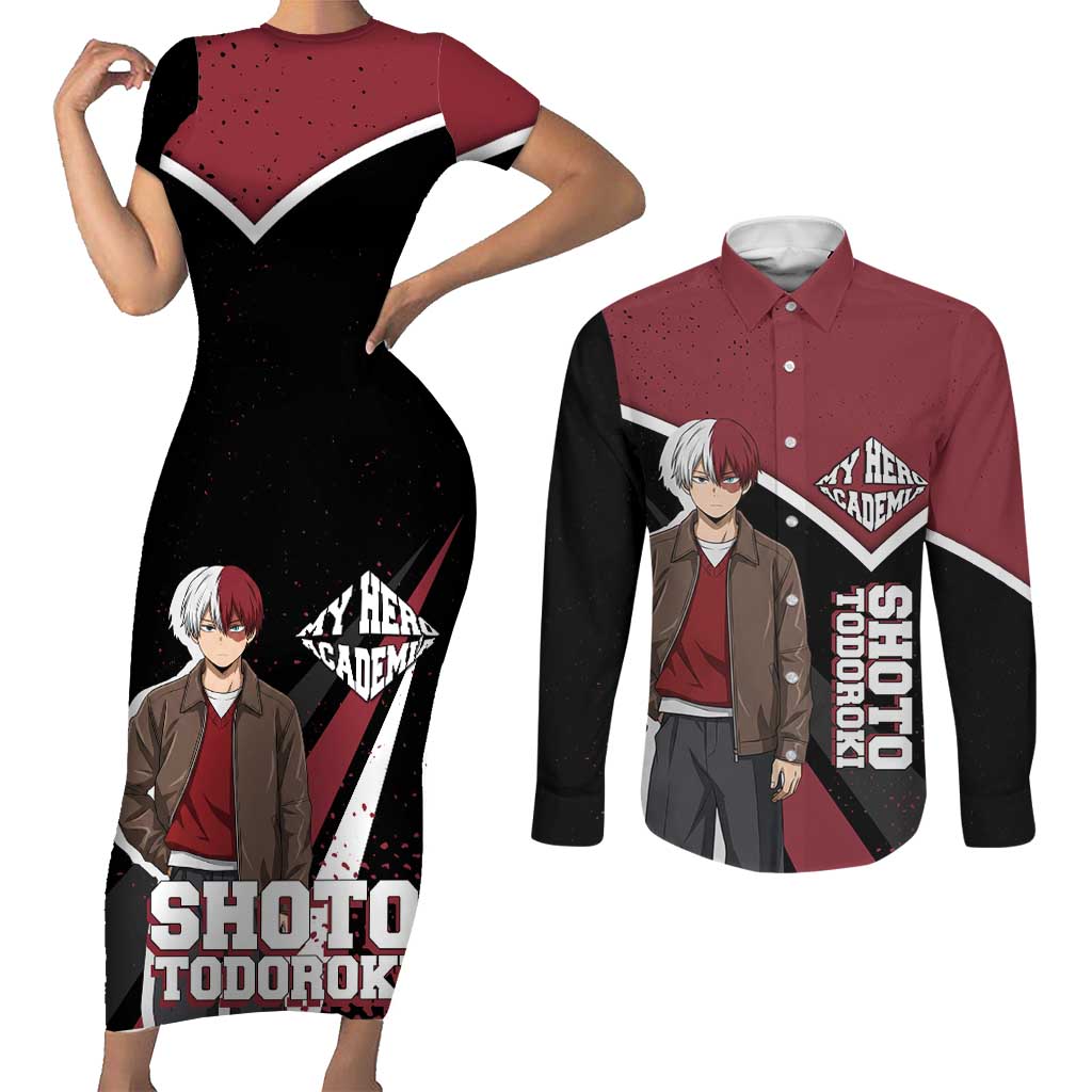 Shoto Todoroki My Hero Academia Couples Matching Short Sleeve Bodycon Dress and Long Sleeve Button Shirt Anime Grunge Splatter Graphic Style