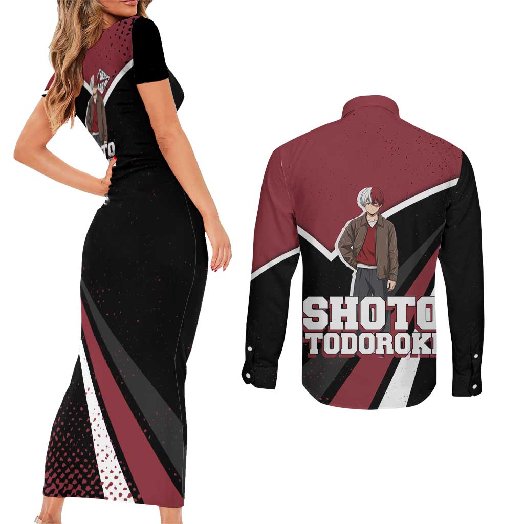Shoto Todoroki My Hero Academia Couples Matching Short Sleeve Bodycon Dress and Long Sleeve Button Shirt Anime Grunge Splatter Graphic Style