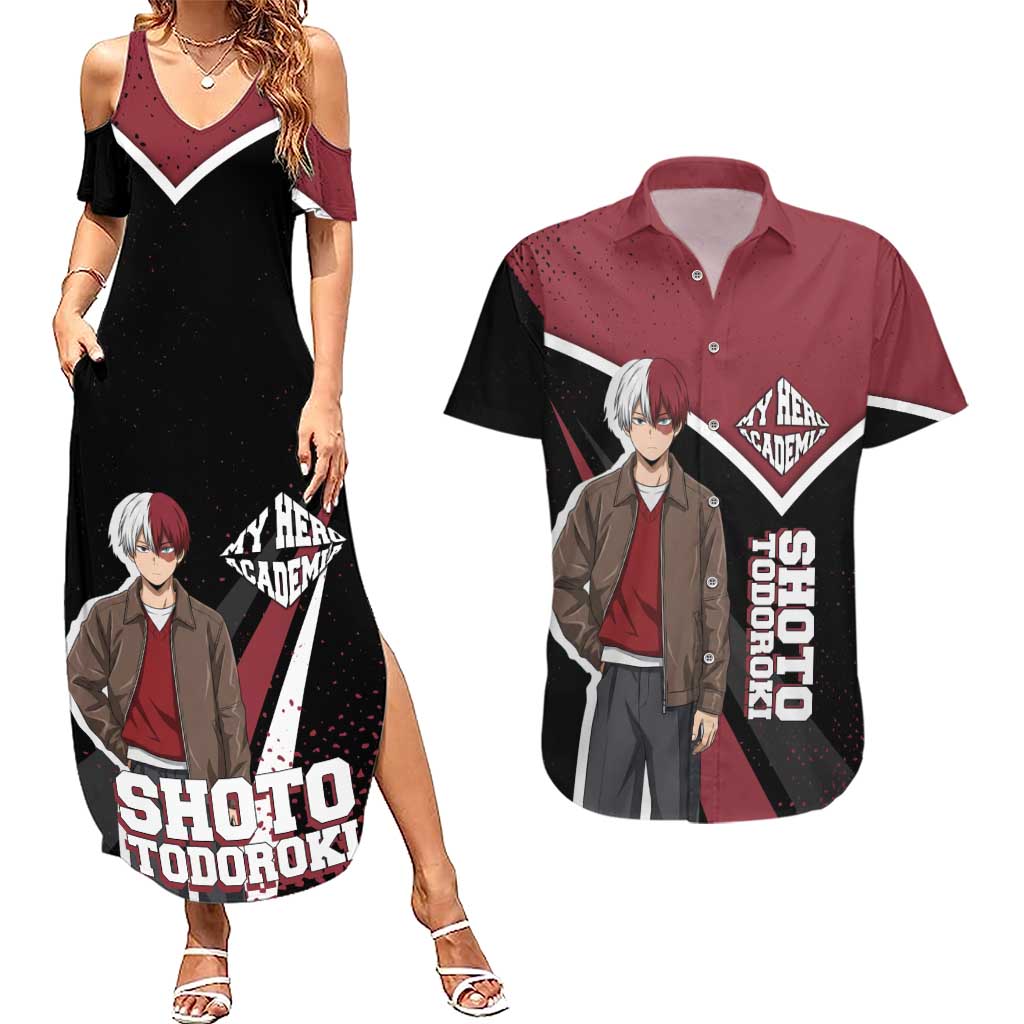 Shoto Todoroki My Hero Academia Couples Matching Summer Maxi Dress and Hawaiian Shirt Anime Grunge Splatter Graphic Style