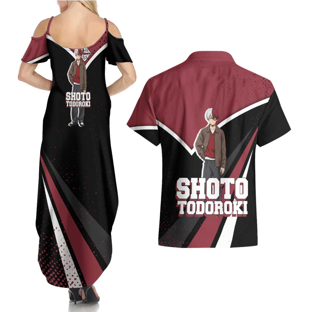 Shoto Todoroki My Hero Academia Couples Matching Summer Maxi Dress and Hawaiian Shirt Anime Grunge Splatter Graphic Style
